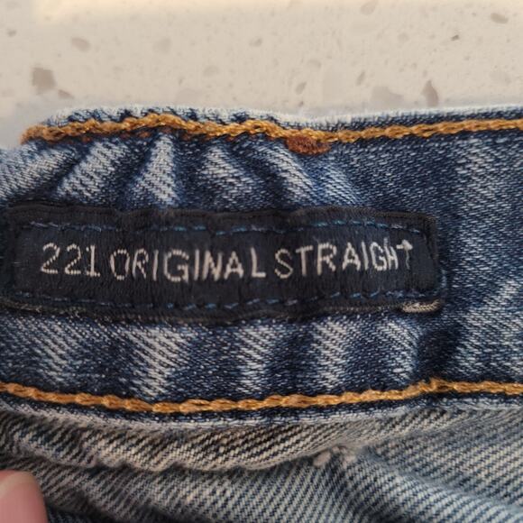 Lucky Brand 221 Original Straight Jeans Mens 34x32 Blue Denim Stretch Distressed - Picture 8 of 10